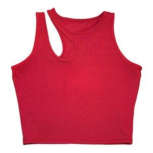 SHEIN Essnce Leisure Solid Cutout Shoulder Rib-Knit Tank Top Red Size Small